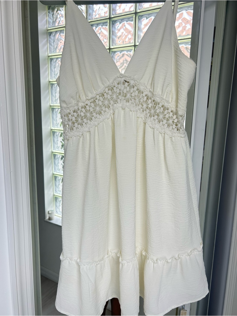 Liberty Love Cream Mini Dress with Crochet Waist